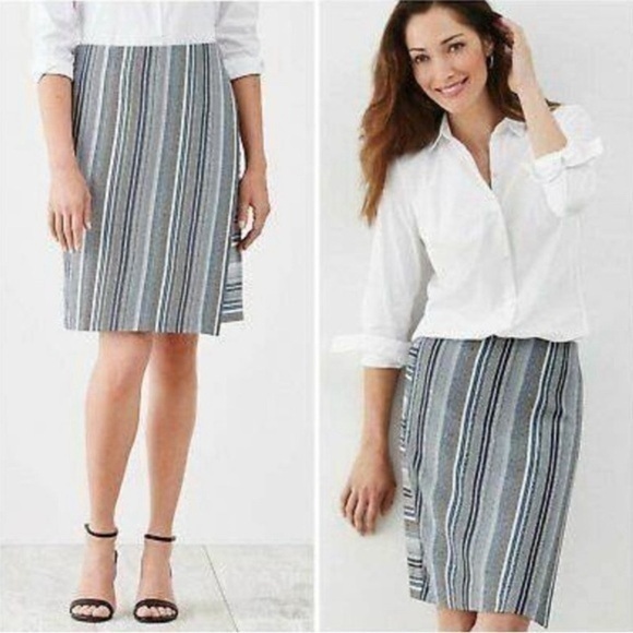 J. Jill Skirt Womens L Blue Ivory Aztec Striped Mountain Breeze Faux Wrap Mini - Picture 1 of 8